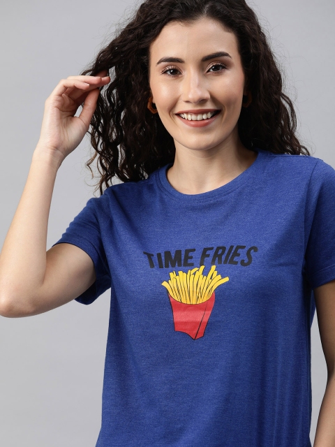 

Mast & Harbour Women Blue Printed Round Neck T-shirt