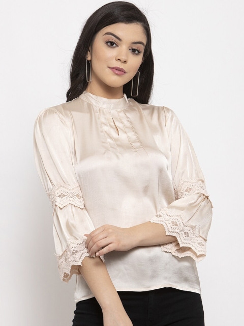

LABEL REGALIA Women Off-White Self Design Top