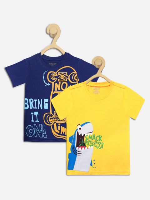

Miss Chief Boys Pack Of 2 Printed Round Neck Pure Cotton T-shirt, Yellow
