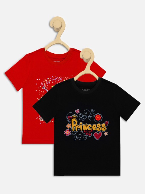 

Miss & Chief Girls Pack of 2 Printed Round Neck T-shirt, Red