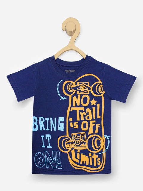 

Miss & Chief Boys Navy Blue & Yellow Printed Round Neck T-shirt