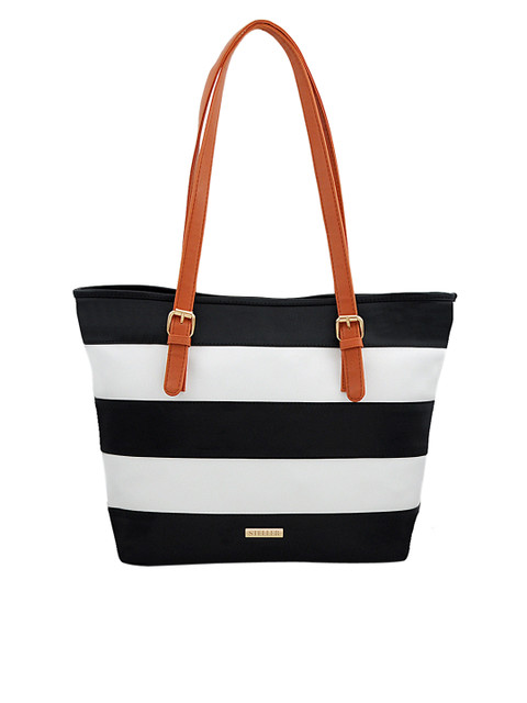 

STELLER Black & White Striped Shoulder Bag