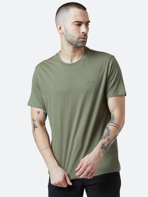 

PERF Men Olive Green Solid Round Neck T-shirt