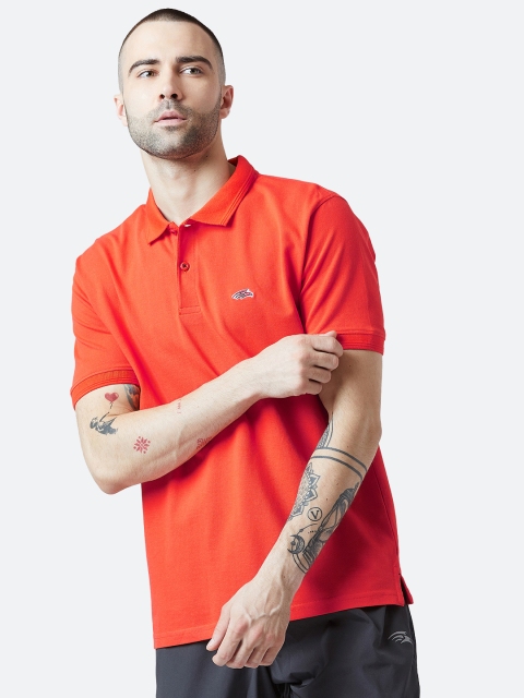 

PERF Men Orange Solid Polo Collar T-shirt