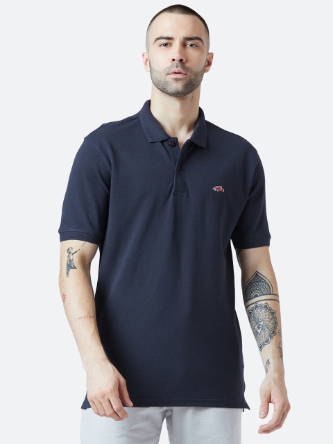 

PERF Men Navy Blue Solid Polo Collar T-shirt