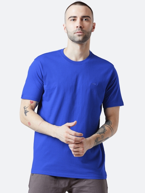 

PERF Men Blue Solid Round Neck T-shirt