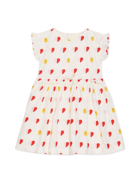 

YOUNG BIRDS Girls Cream-Coloured Printed A-Line Dress