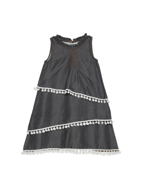 

YOUNG BIRDS Girls Grey Solid A-Line Dress