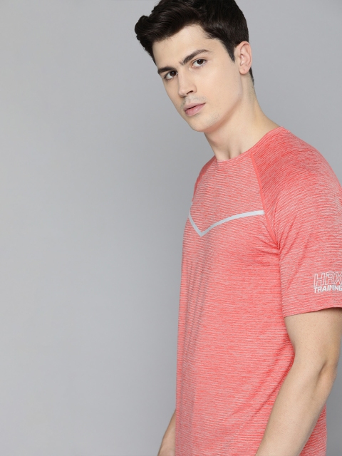 

HRX by Hrithik Roshan Men Peach-Coloured Melange Solid Rapid-Dry Training T-shirt