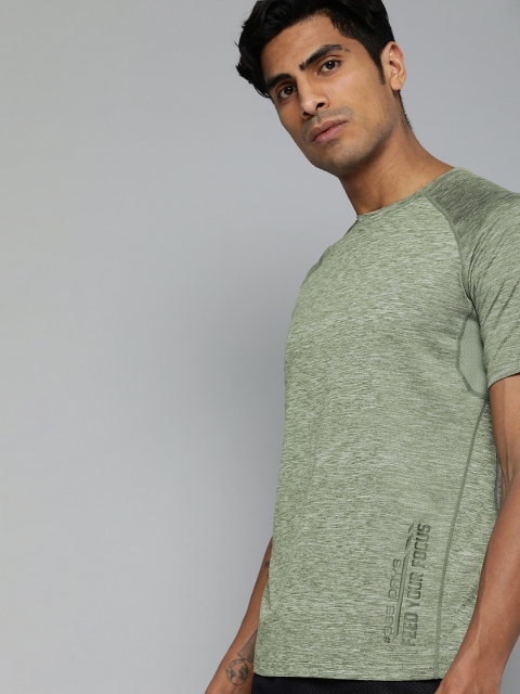 

HRX by Hrithik Roshan Men Olive Green Melange Solid Rapid-Dry Round Neck Training T-shirt