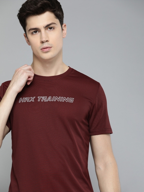 

HRX by Hrithik Roshan Men Maroon Striped Rapid-Dry Antimicrobial Training T-shirt