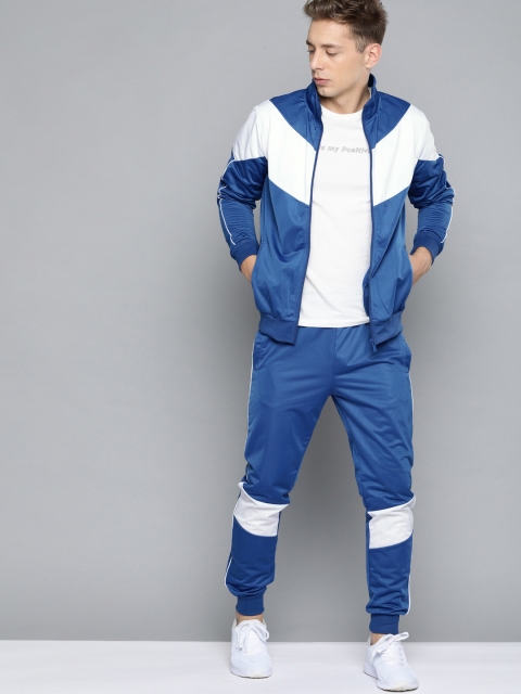 

HRX by Hrithik Roshan Men Blue & White Colourblocked Regular Rapid-Dry Lifestyle Tracksuit