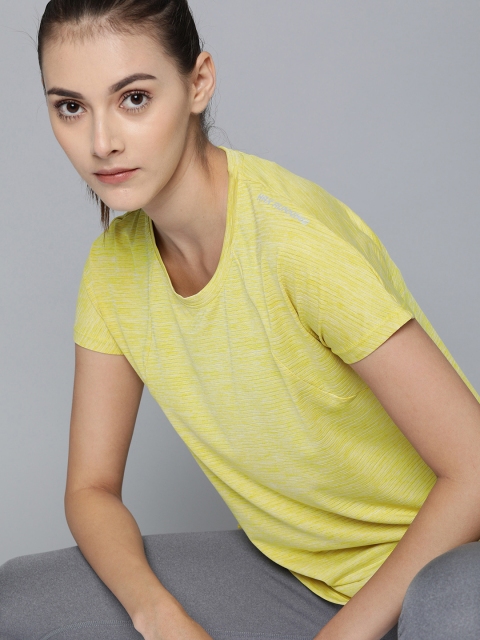

HRX by Hrithik Roshan Women Yellow Melange Striped Bio-Wash Running T-shirt