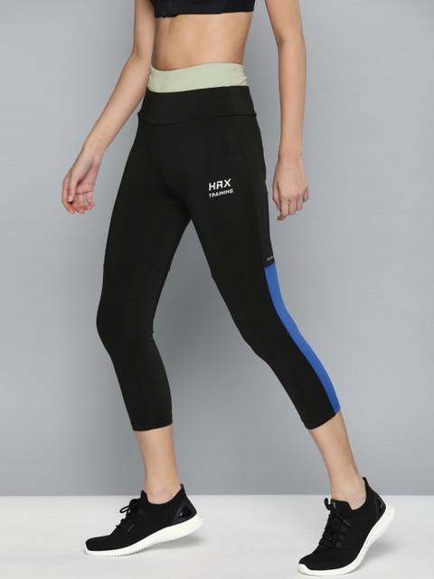 

HRX by Hrithik Roshan Women Sports Black & Blue Colourblocked Rapid-Dry Training Tights