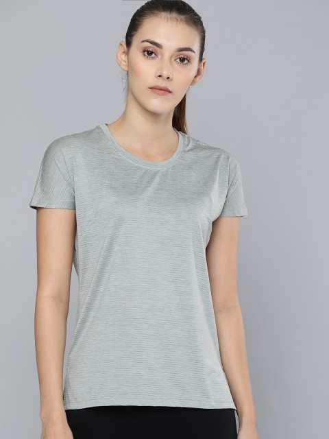 

HRX by Hrithik Roshan Women Grey Melange Striped Bio-Wash Running T-shirt