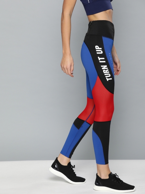 

HRX by Hrithik Roshan Women Sports Blue & Red Colourblocked Rapid-Dry Training Tights