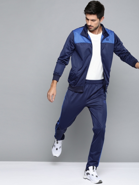 

HRX by Hrithik Roshan Men Navy Blue Colourblock Rapid-Dry Antimicrobial Football Tracksuit