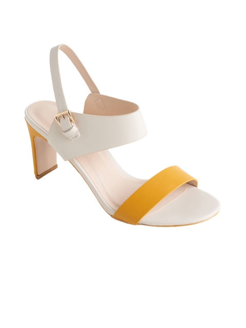 

LEMON & PEPPER Women Yellow & White Colourblocked Block Heels