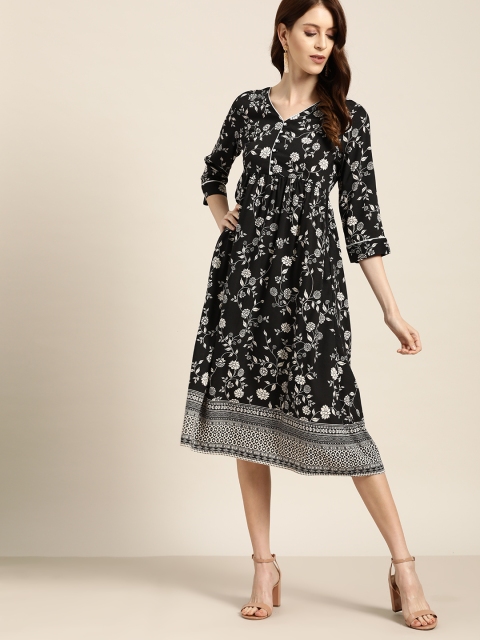 

all about you Women Black & White Floral Print A-Line Dress