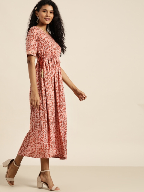 

all about you Women White & Rust Orange Printed Maxi Dress