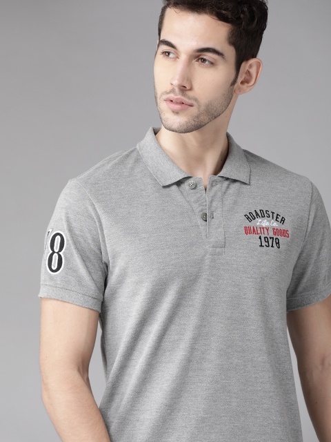 

Roadster Men Grey Melange Applique Detail Polo Collar T-shirt