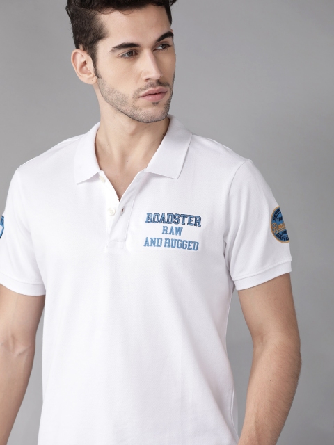 

Roadster Men White Applique Detail Polo Collar T-shirt