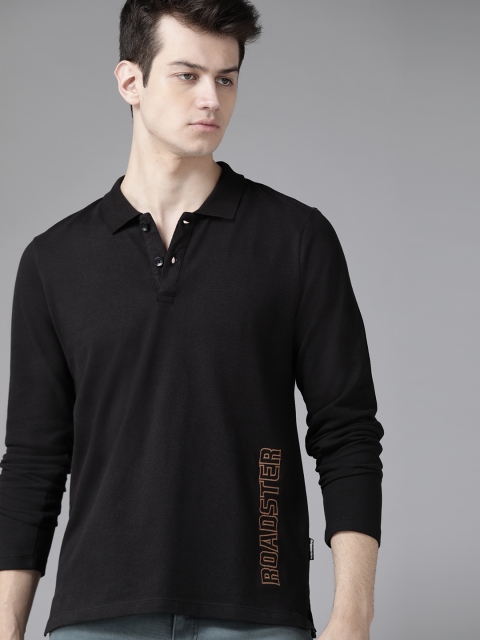 

Roadster Men Black Solid Polo Collar T-shirt