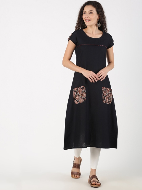 

Saffron Threads Women Black & Red Yoke Design A-Line Kurta