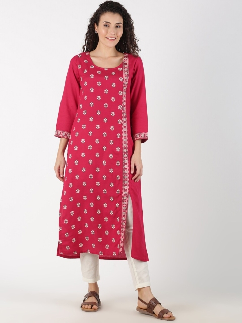 

Saffron Threads Women Pink & White Printed A-Line Kurta