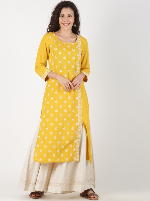 

Saffron Threads Women Yellow & White Printed A-Line Kurta