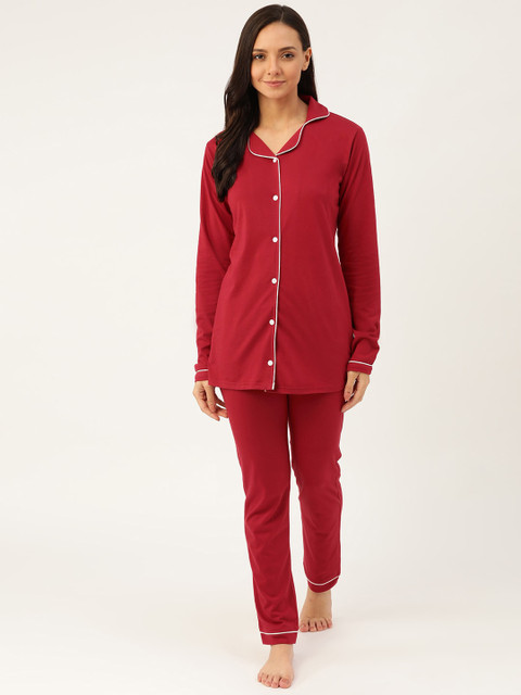 

MBeautiful Women Maroon Solid Night suit