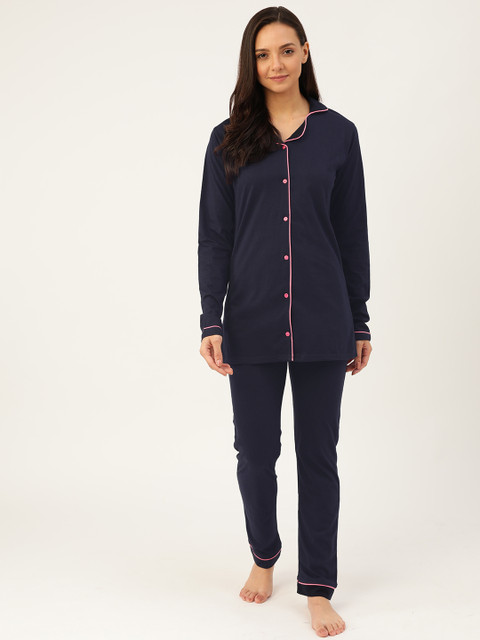 

MBeautiful Women Navy Blue Solid Night suit