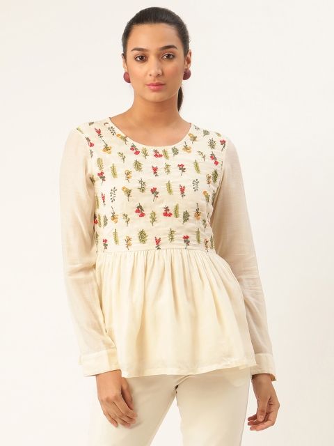 

ROOTED Women Off-White Embroidered Top