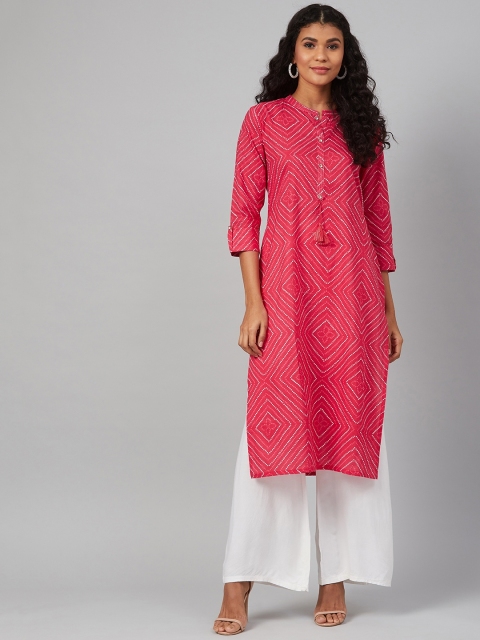 

See Designs Women Pink & White Printed Straight Kurta