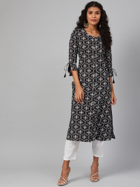 

See Designs Women Black & White Printed Straight Kurta