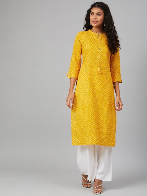 

See Designs Women Mustard Yellow & White Printed Straight Kurta