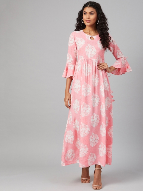 

See Designs Women Pink & White Printed Maxi Dress