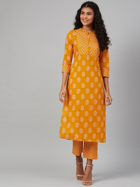 

See Designs Women Mustard Yellow & Red Printed Kurta with Trousers