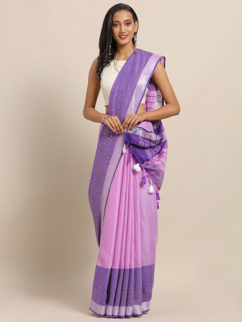 

VASTRANAND Lavender Linen Blend Embellished Banarasi Saree