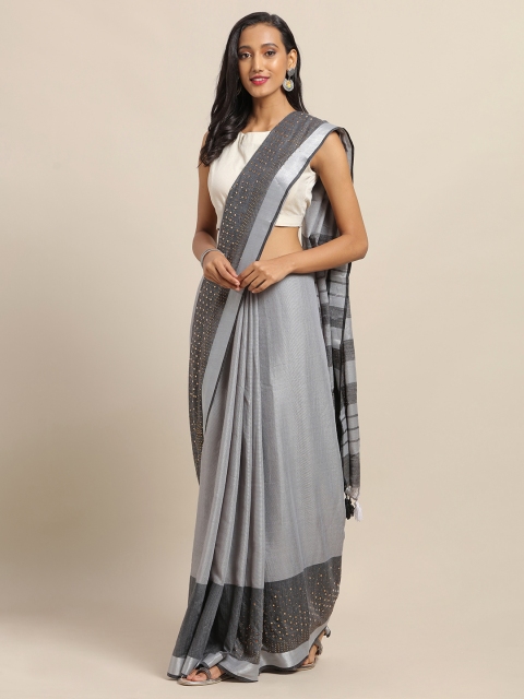 

VASTRANAND Grey Embellished Linen Blend Saree