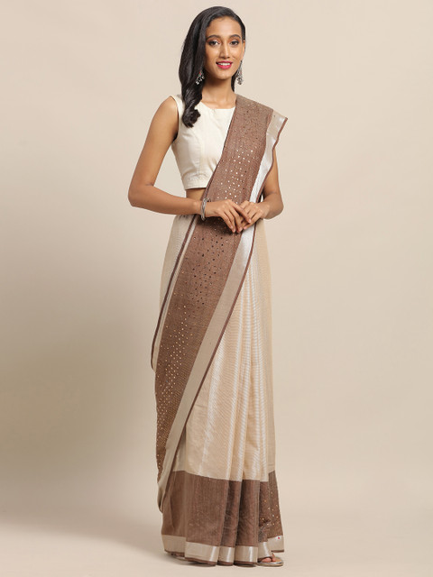 

VASTRANAND Beige Embellished Linen Blend Saree