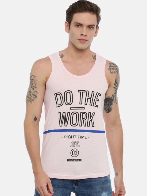 

IMYOUNG Men Pink Printed Round Neck T-shirt
