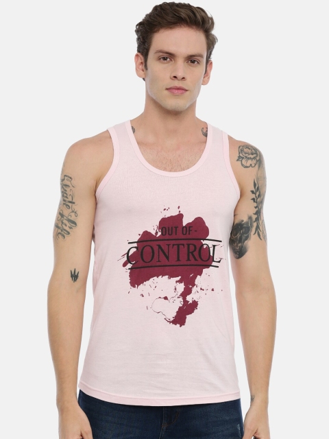 

IMYOUNG Men Pink Printed Round Neck T-shirt