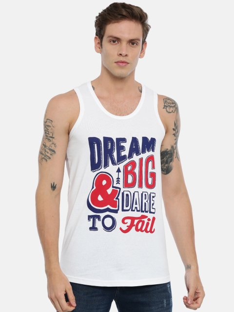

IMYOUNG Men White Printed Round Neck T-shirt