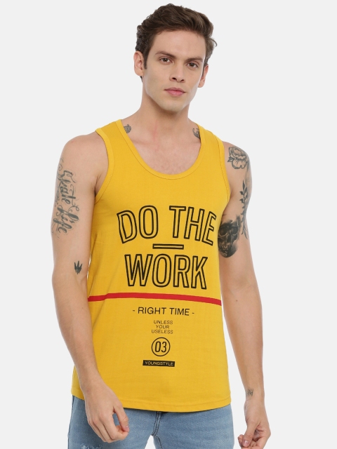 

IMYOUNG Men Yellow Printed Round Neck T-shirt