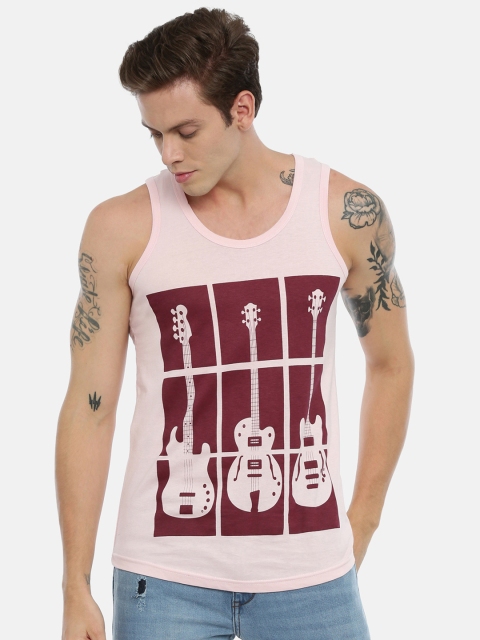

IMYOUNG Men Pink Printed Round Neck T-shirt
