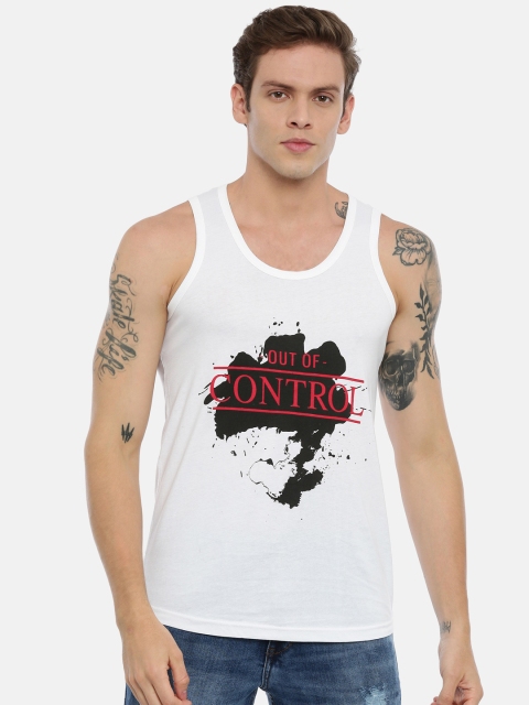 

IMYOUNG Men White & Black Printed Round Neck T-shirt