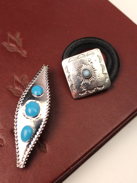 

Ayesha Silver-Toned & Turquoise Blue Set of Ponytail Holder & French Barrette