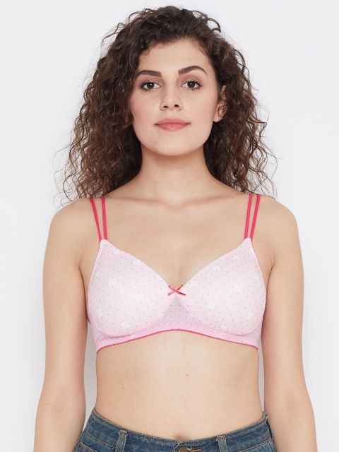 

Clovia Pink Printed Non-Wired Heavily Padded T-shirt Bra BR1067A2232B