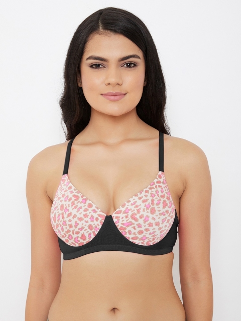 

Clovia Black & Pink Colourblocked Non-Wired Lightly Padded T-shirt Bra BR1569A1336E